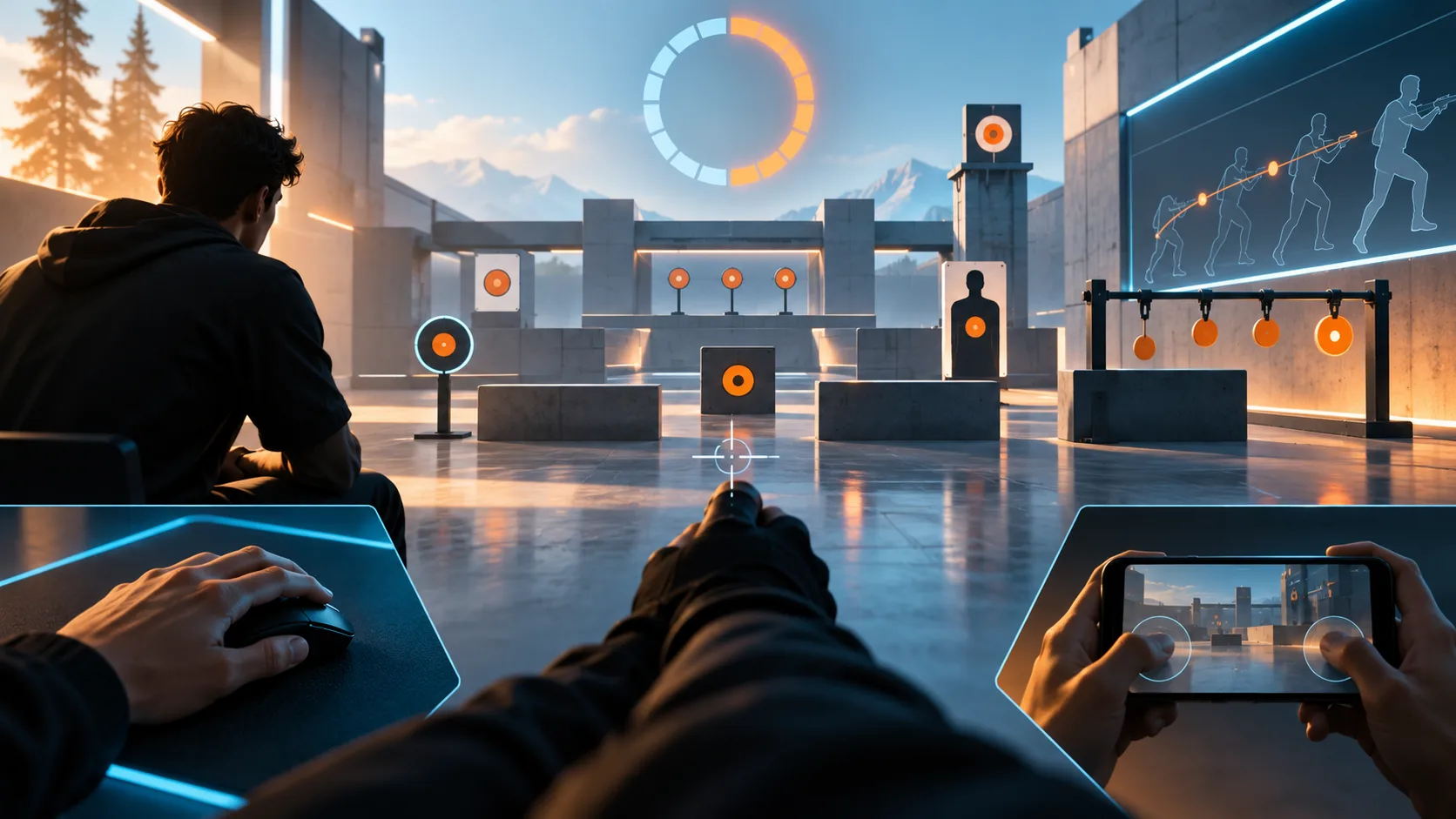 Ilustrasi Rutinitas Warm-Up Aim 15 Menit untuk VALORANT, PUBG Mobile, Free Fire, dan Blood Strike